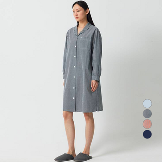 JAJU(자주) 여성용 60수 셔츠형 루즈핏 긴팔 코튼 파자마 원피스
