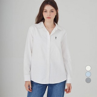 ELLEPARIS 여성용 로고 자수 레귤러핏 옥스포드 셔츠