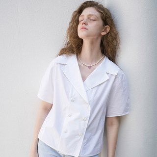 올리브데올리브 여성용 더블 버튼 카라 포인트 면 블라우스