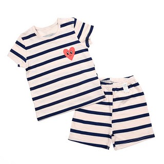 Maykids 童款橫條紋愛心印花五分袖家居服套裝