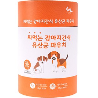 자세히 보기 씨엔앨 라이프 짜먹는 강아지 간식 유산균 파우치 2종 세트, 혼합맛(소고기/연어), 900g, 1세트