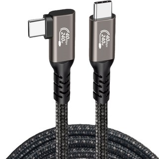 Barogo USB4 彎角快速充電線 C 型 8k PD 240W Thunderbolt 4 40Gbps, 灰色, 100厘米, 1個