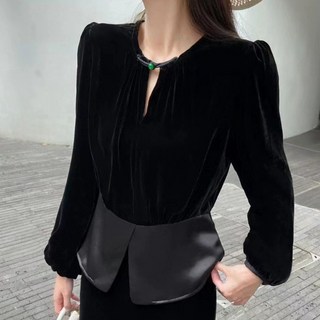 아뗄릭 라운드 트임 벨벳 블라우스 03052