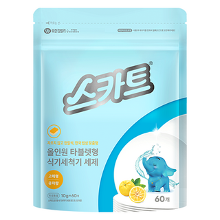 스카트 올인원 식기세척기 세제 뽀드득 유자향 60개입, 600g, 1개 sk매직6인용식기세척기 스카트 올인원 식기세척기 세제 뽀드득 유자향 60개입, 600g, 1개 sk매직6인용식기세척기
