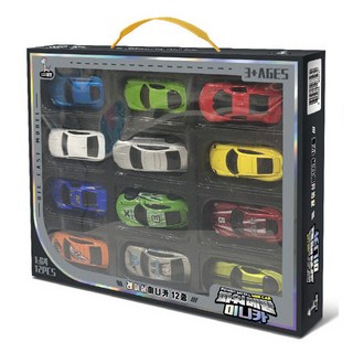 KIDS Pangpang 兒童1:64動力金屬賽車迷你車系列12件套, 混色