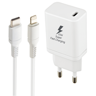지파워 25W 초고속충전기 PD 3.0 PPS 아이폰 아이패드 고속 충전기 C TO 8 케이블 포함, 화이트, 1개