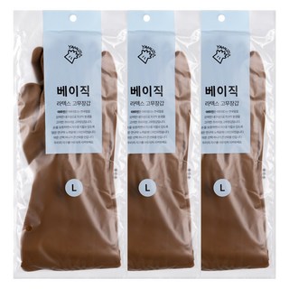 야무진 베이직 라텍스 고무장갑 양손세트, 3세트, 대(L), 베이지