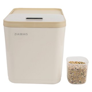 자바스 슬라이딩 밀폐 용기 방습 잡곡 쌀보관 스마트 쌀통 10kg +계량컵 세트, 크림, 1개