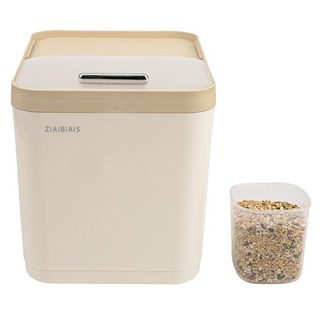 자바스 슬라이딩 밀폐 용기 방습 스마트 쌀통 5kg + 계량컵 세트, 크림, 1세트
