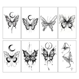 젤루나 반영구 시크 블랙 나비 모양 셀프 바디 포인트 타투 스티커 8종 세트, 1세트, T-193
