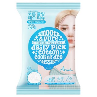 아리얼 스무스 앤 퓨어 코튼 쿨링 데오 티슈 플랫 20p, 1개, 100g