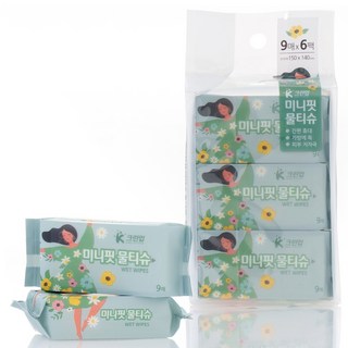 케이크린업 미니핏 물티슈 포켓쏙 휴대형, 6개, 9매입, 50g