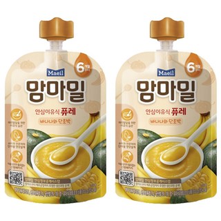 맘마밀 안심 이유식 퓨레 6개월부터, 바나나와 단호박, 100g, 2개