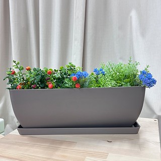 플라팜 직사각 화분 + 받침, 브라운, 1세트