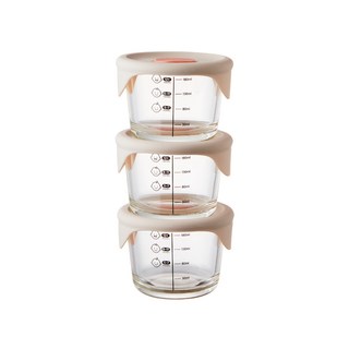 LocknLock 樂扣樂扣 GLASS 副食品圓形保鮮盒 3入組, 230ml, 適用於分裝、食用、冷凍和電鍋, 淺粉色, 3個
