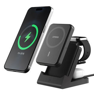 조이트론 트라이맥스 3in1 맥세이프 거치대 보조배터리 무선충전기 5000mAh, 블랙, 1개