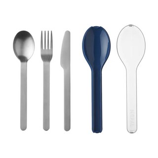 MEPAL 隨行餐具三件組, 304不鏽鋼刀叉匙, 附外盒, 輕巧好攜帶, 單寧藍, 餐匙 + 餐叉 + 餐刀 + 外盒, 1組