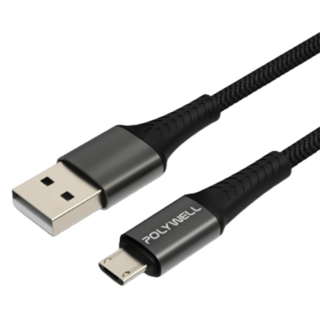 POLYWELL 寶利威爾 USB-A-Micro-B 公對公 編織充電線, 2m, 1條