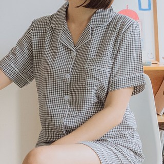 도씨 여성용 냉감 통기성 시어서커 레이온 카라 반팔 잠옷 세트 D8802