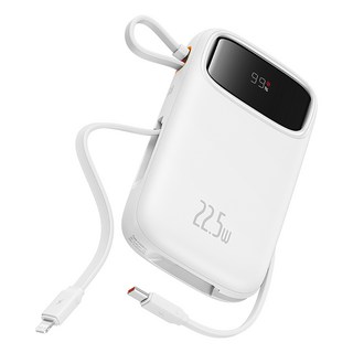 베이스어스 Qpow2 PD지원 22.5W 고속충전 잔량표시 듀얼케이블 일체형 보조배터리 10000mAh 8핀 / C타입, PPQD3-10, 화이트