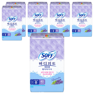 쏘피 바디피트 코튼 팬티라이너 라벤더향, 롱, 40개입, 6개