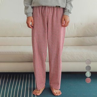 글램공감 커플용 통기성 모네 체크 면 잠옷 바지