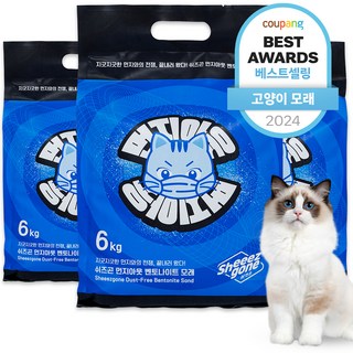 쉬즈곤 먼지아웃 벤토나이트 고양이 모래, 30L, 6kg, 3개, 무향