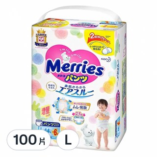 Merries 妙而舒 妙兒褲/尿布 增量款 Set, 全面透氣設計, 瞬間吸收大尿量, 防痕彈性設計, 大型 (L), 100片