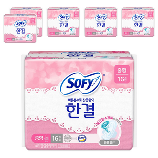 쏘피 한결 생리대 날개형, 중형, 16개입, 6개
