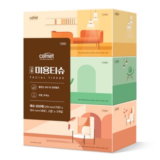 코멧 천연펄프 미용티슈, 3개, 300매