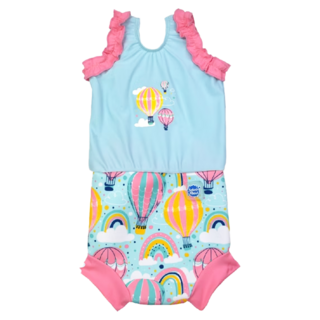 Splash About Happy Nappy Costume 小可愛連身版尿布褲 - 彩虹熱氣球, 包含游泳尿布, 合身剪裁, 抗UV, L, 1件