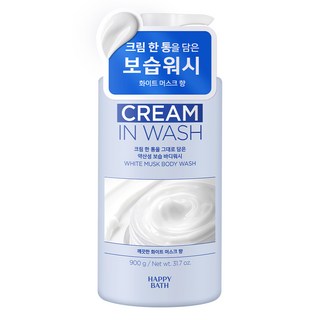 해피바스 크림인 약산성 보습 바디워시 화이트머스크향, 900g, 1개