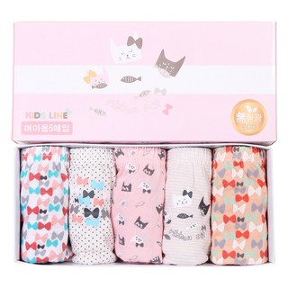 Kids Line 女童貓咪印花三角內褲 5入