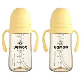 UBMOM 經典款PPSU雙耳吸管學習杯, 香蕉黃, 280ml, 2個