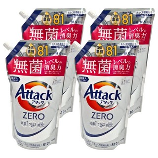 Attack 一匙靈 zero洗衣精 補充包, AC-HEC革新技術, 洗淨力UP! 抗汙力UP!, 810g, 4包
