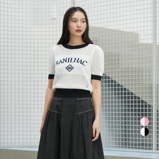 에고이스트 여성용 레터링 자카드 네트 반팔 풀오버 ER2BO408