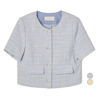 로엠 여성용 체크 트위드 반팔 자켓