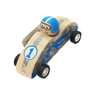 GANZ木製賽車,藍色,安全木質玩具,兒童益智玩具,迷你賽車模型, 1個