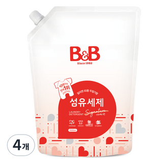 비앤비 비자극 유아 섬유 세제 시그니처 알러젠프리향 캡리필형, 4개, 1.5L