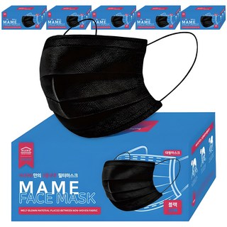 MAME 3중구조 일회용 마스크 성인용, 50개입, 6개, 블랙