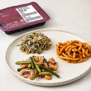 식도감 대표 밑반찬 마늘멸치볶음 70g + 어묵김치볶음 100g + 마늘쫑건새우볶음 80g 세트, 1세트
