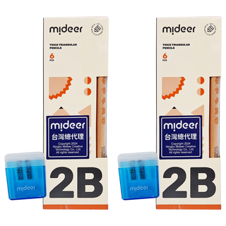 mideer 兒童專用三角鉛筆組 2B 附削鉛筆盒, 顏色隨機, 2組