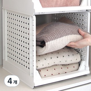올리빙 국내 제조 크로스 접이식 슬라이딩 리빙박스, 화이트, 4개