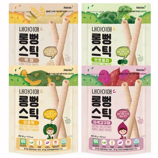 내아이애 유기농 야채 롱뻥 쌀과자 4종 세트, 백미 + 자색고구마 + 단호박 + 브로콜리, 120g, 1세트