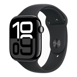 Apple Watch S10 配S/M運動錶帶 原廠保固, 46mm, 曜石黑色鋁金屬錶殼 + 黑色運動錶帶, GPS