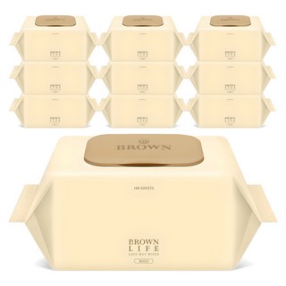 브라운 라이프 베이지 엠보싱 대용량 물티슈 캡형, 50g, 100개입, 10개