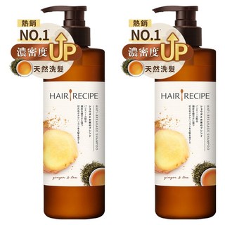 HAIR RECIPE 髪的食譜 原廠公司貨 防斷豐盈洗髮露 生薑清茶, 2瓶, 530ml