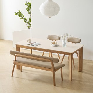 보니애가구 마세린 애쉬원목 세라믹 1800 식탁 + 벤치 + 의자 5인용 세트 방문설치, 로코코베이지 + 아이보리 + 네추럴, 일반 2 + 벤치 1