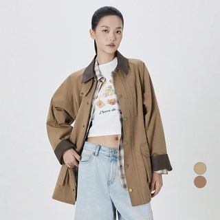 미쏘 여성용 카라배색 하프 워크 자켓