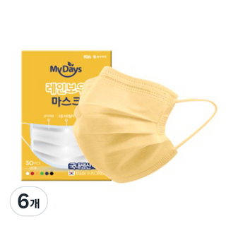 마이데이즈 MB필터 레인보우 일회용 컬러 덴탈 마스크 중형 M, 30개입, 6개, 머스타드 카멜